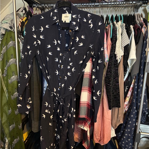 kate spade Winter Swallow Navy Wrap Belted Shirt Dress - Picture 2 of 4